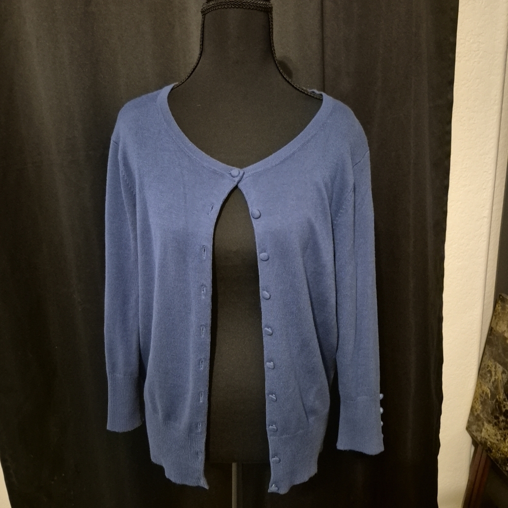 Grace Elements Blue Button-Up Cardigan